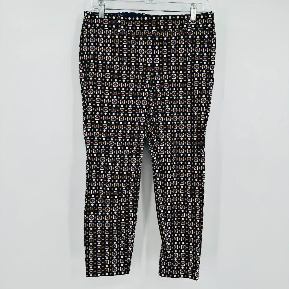 J. Crew Size 6 Navy Blue Geometric Printed Side Zip Winnie Capri Pants